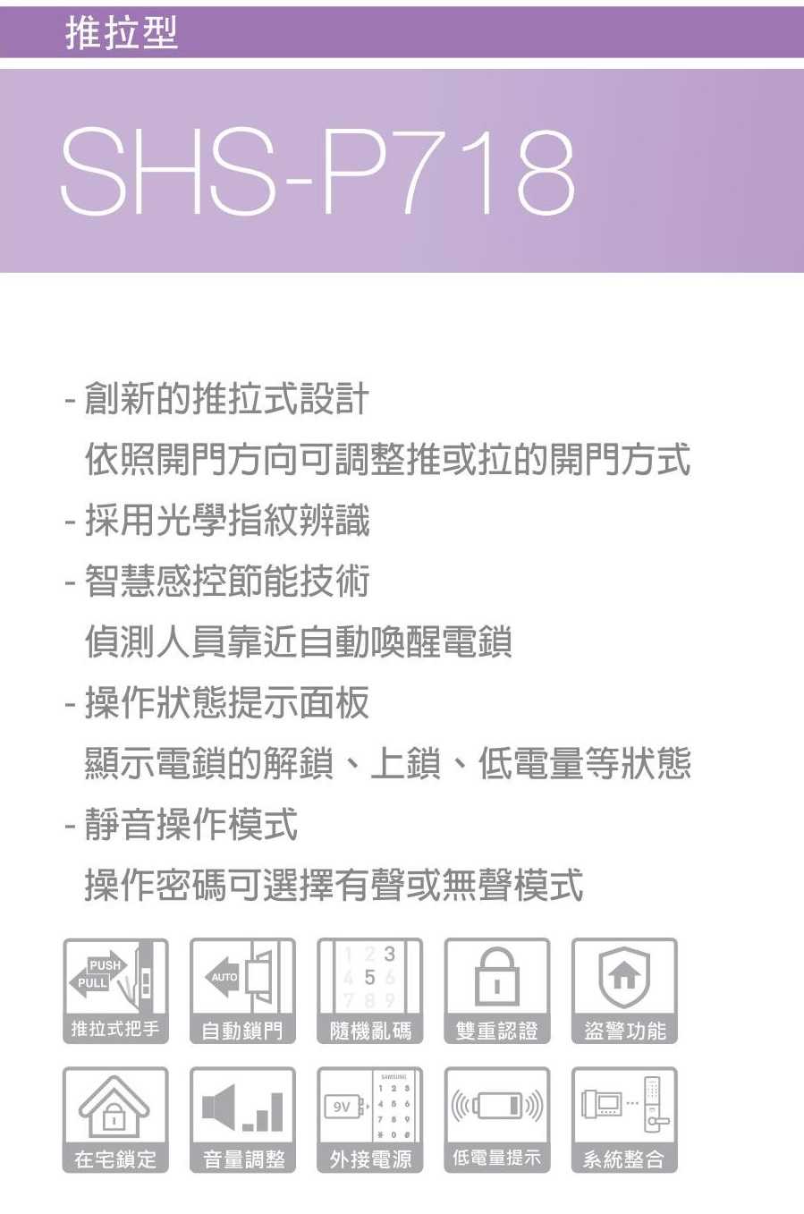 三星電子鎖SHS-P718(金/銀) 指紋/密碼/感應卡/鑰匙【台灣總代理公司貨】