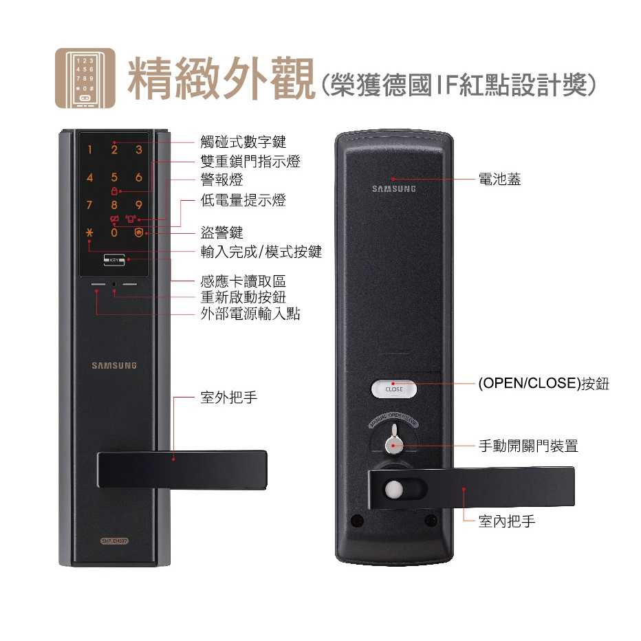 三星電子鎖 SHP-DH537(黑/古銅)密碼/感應卡/鑰匙【台灣總代理公司貨】