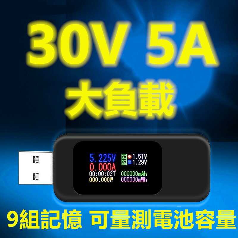 【熱銷現貨】功能最強30V 5.0A 150W USB電流測試器 電壓檢測器 彩色螢幕 充電器檢測器 行動電源檢測