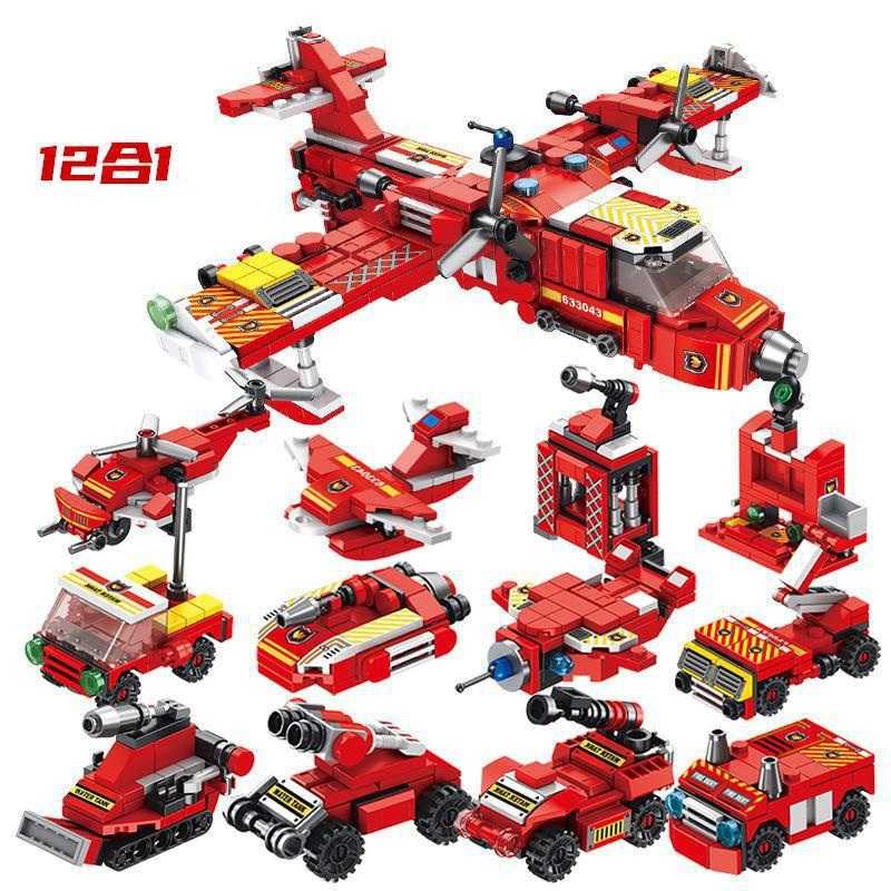 (現貨)633043 潘洛斯積木 兼容樂高 12合1拼裝小顆粒積木  兒童DIY玩具 消防飛機