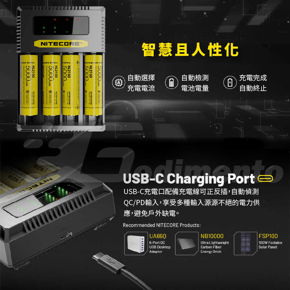NITECORE Ci2 Ci4 USB-C QC快充智能充電器相容多款鋰離子電池支援QC/PD輸入充電電池- 逛買兜Godimento | 購物橘子