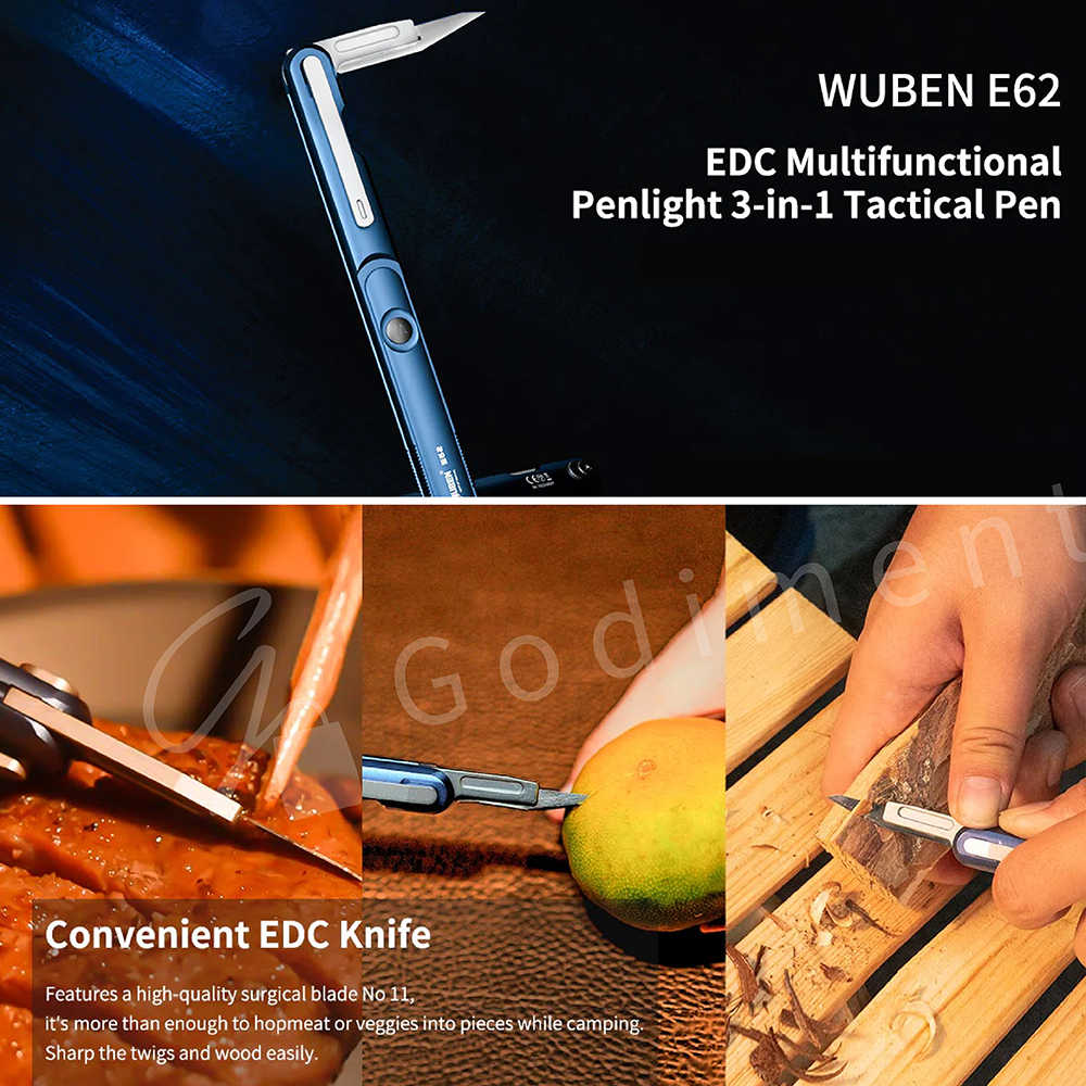 WUBEN E62 迷你戰術筆燈 摺疊小刀 EDC手電筒 軍用警察工具 破窗器 11號手術刀