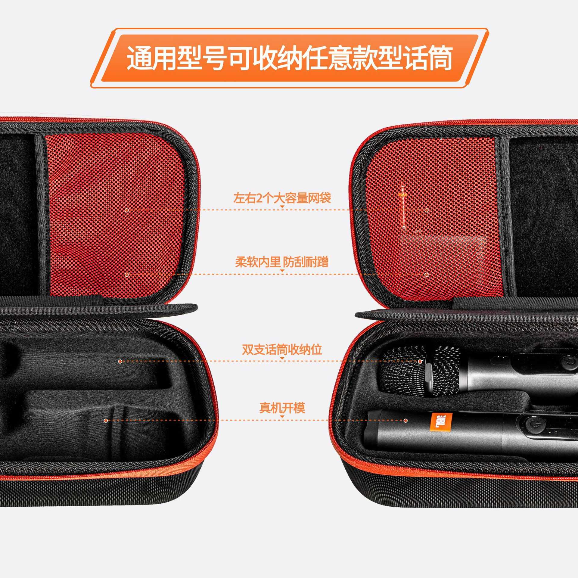 Godimento 適用JBL PartyBox 雙麥克風收納包 防震硬殼 內襯保護盒 攜帶保護殼 專用麥克風保護盒