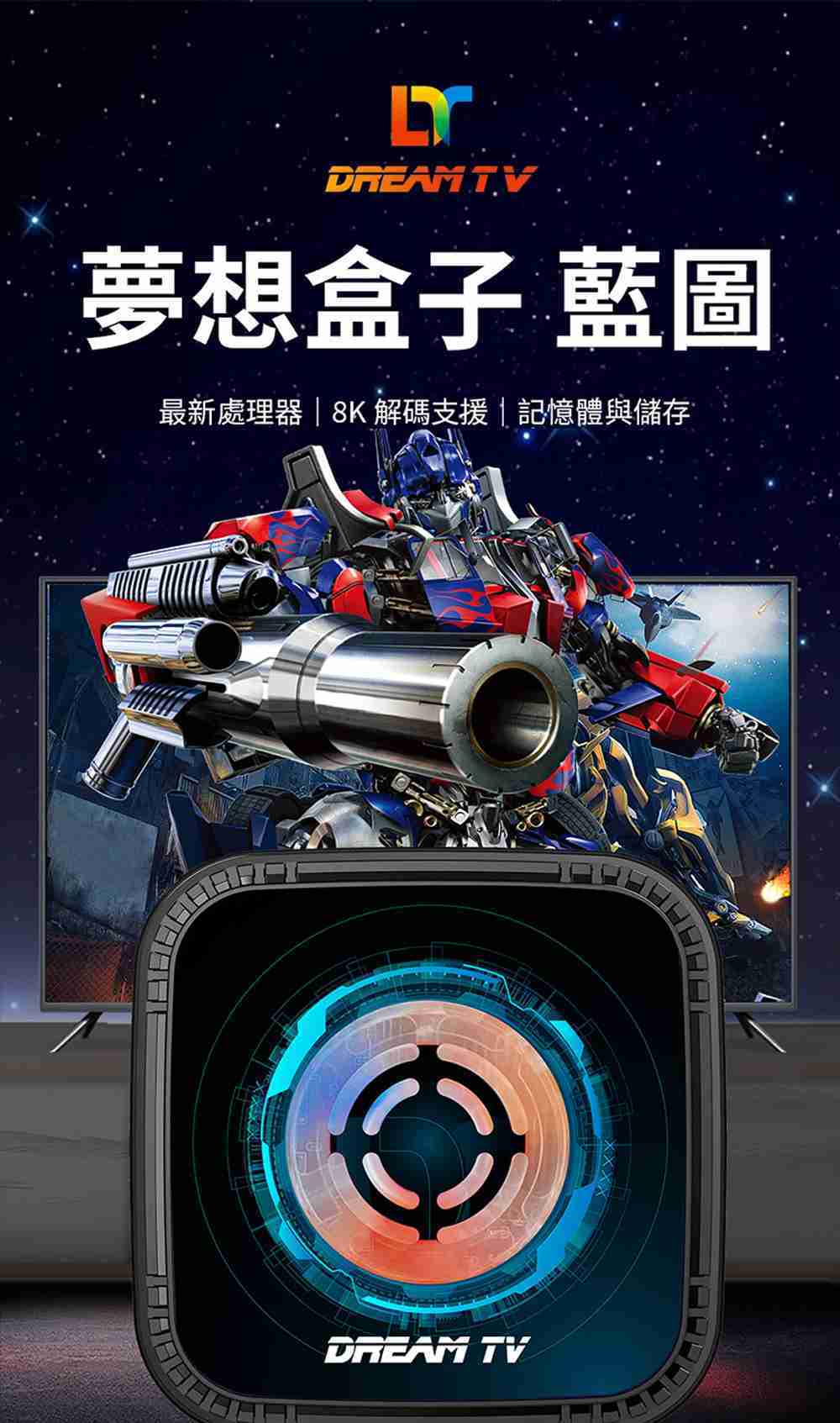 Dream夢想盒子．七代藍圖 - Android 14 8K超清影音智慧語音電視盒 機上盒 支援WiFi 6與64GB大