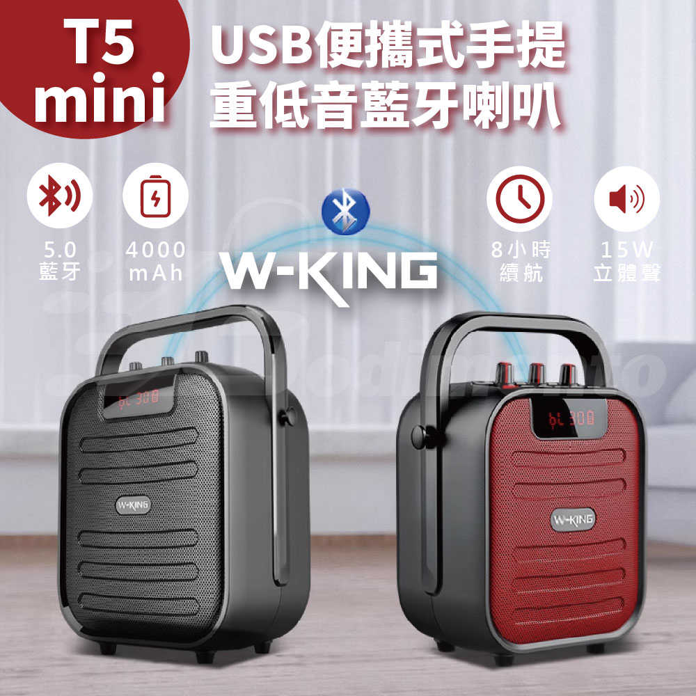 W-KING T5mini USB便攜式重低音藍牙喇叭 廣播電台手提音響 斜跨背帶藍牙音箱 低音音響