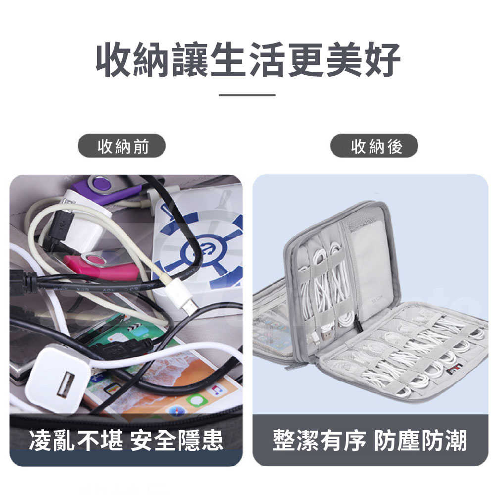 行動電源收納包(雙層) 線材收納 3C設備收納 配件收納 旅行收納包 彈性分隔袋