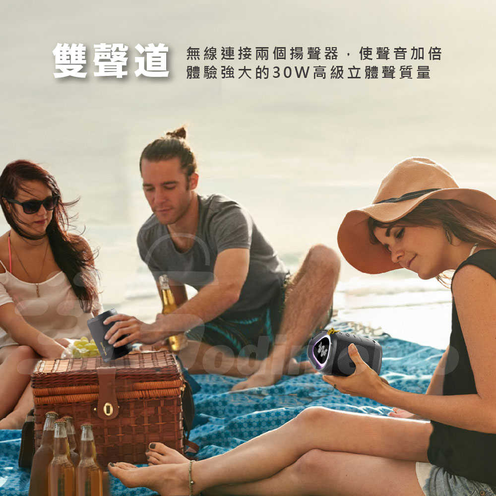 W-KING D110 15W 支援TWS串聯+免持通話 藍牙喇叭 重低音立體聲 RGB燈光秀戶外音響