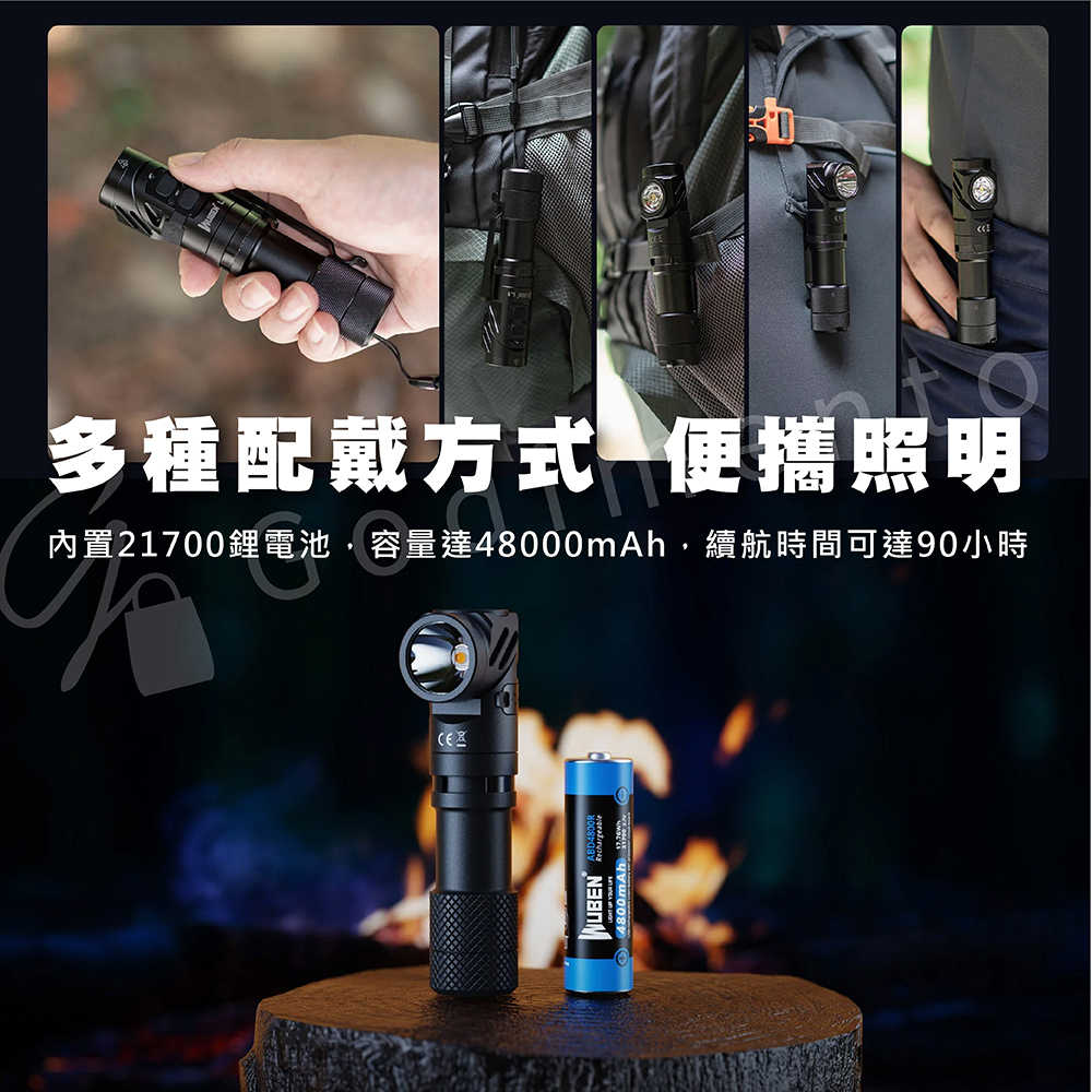 WUBEN L1 2000LM 180度旋轉 雙LED快充強光手電筒 轉角便攜手電筒 聚泛雙光源 L型TYPE-C手電筒