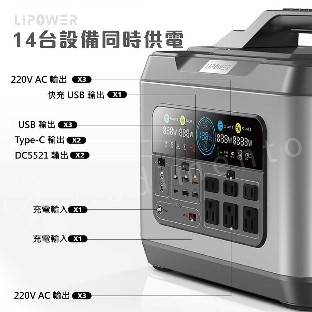 LIPOWER 2200W 戶外電源 太陽能充電站 露營電源 車泊駐車電源 緊急備用充電站