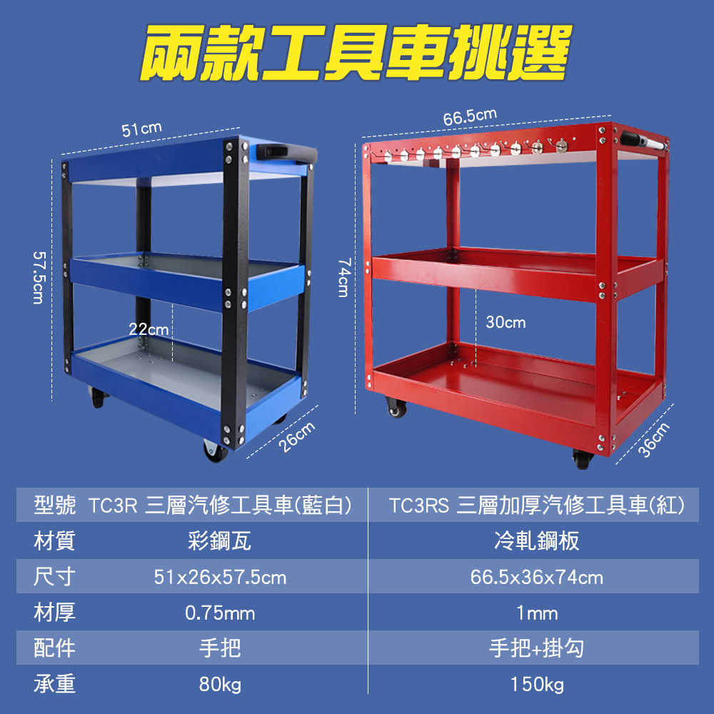 手推工具車 小型工具車 小型手推車 拉車 TC3R 工具台車 汽修五金 三層汽修工具車 工具收納車