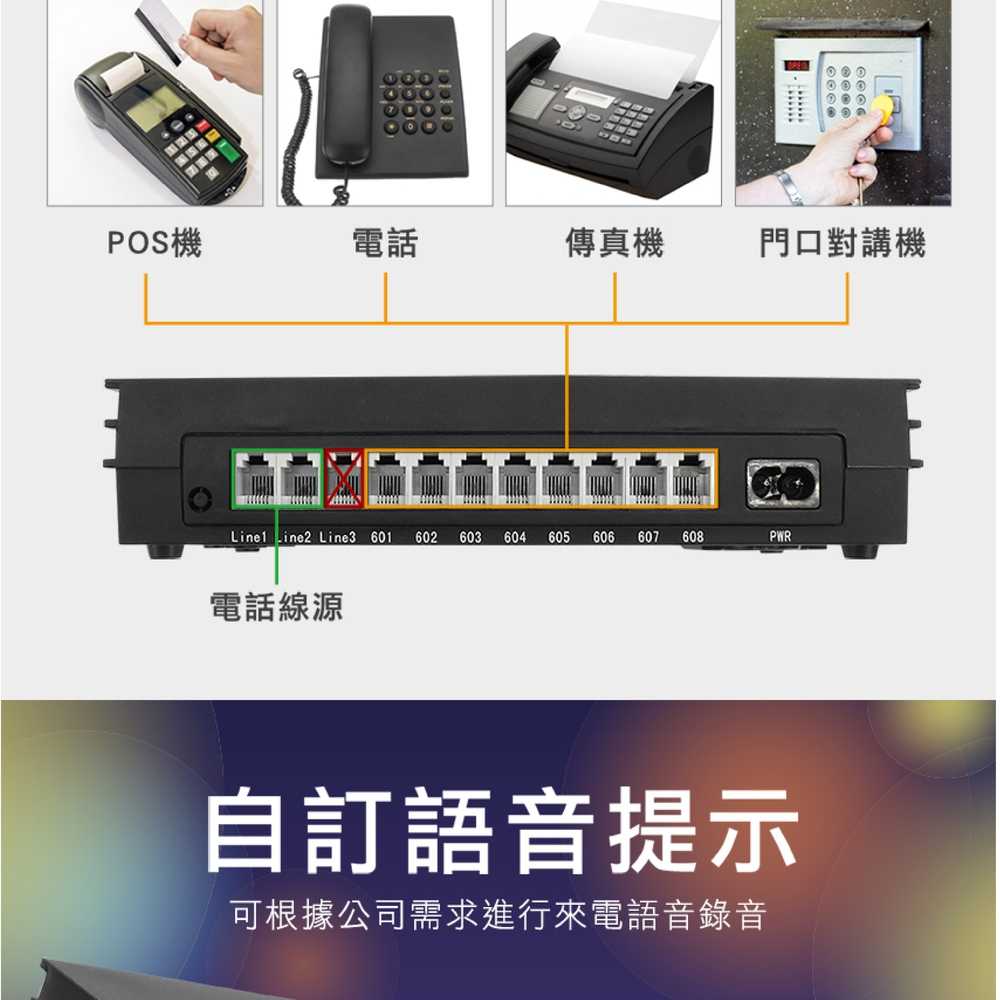 MET-TEM208小型電話總機 (2外線+8內線) 分機互打 值班模式 內外線超強防雷 多次轉接