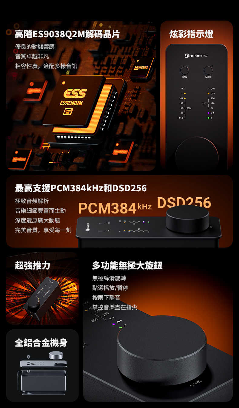 新竹立聲 | Fosi Audio sk02 一體機 3.5/4.4 輸出 ES9038Q2M 耳機擴大機 台灣公司貨