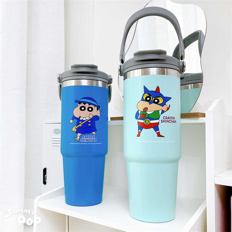蠟筆小新-多功能手提保溫杯｜JimmyPop 直飲吸管兩用 不鏽鋼保冷杯 大容量冰壩杯 環保杯 水瓶