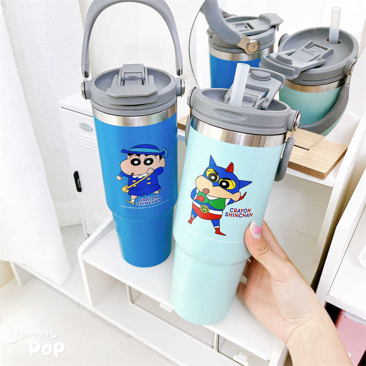蠟筆小新-多功能手提保溫杯｜JimmyPop 直飲吸管兩用 不鏽鋼保冷杯 大容量冰壩杯 環保杯 水瓶