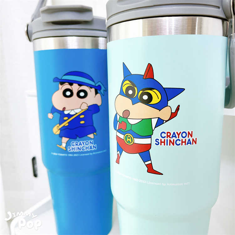 蠟筆小新-多功能手提保溫杯｜JimmyPop 直飲吸管兩用 不鏽鋼保冷杯 大容量冰壩杯 環保杯 水瓶