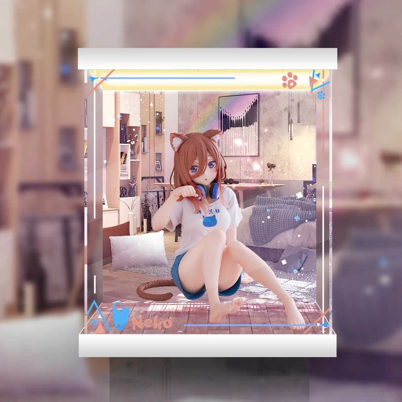 [AOWOBOX] Taito Desktop Cute 五等分的新娘 中野三玖 貓耳居家服 主題展示盒