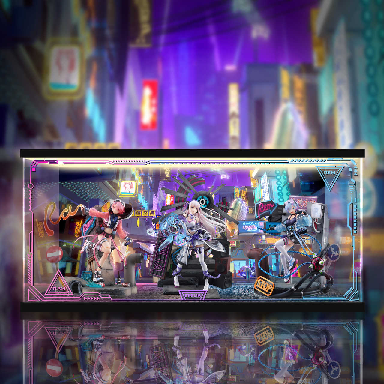 [AOWOBOX] eStream Re 從零開始的異世界生活 雷姆 拉姆 愛蜜莉雅 霓虹都市 3入 專用主題展示盒