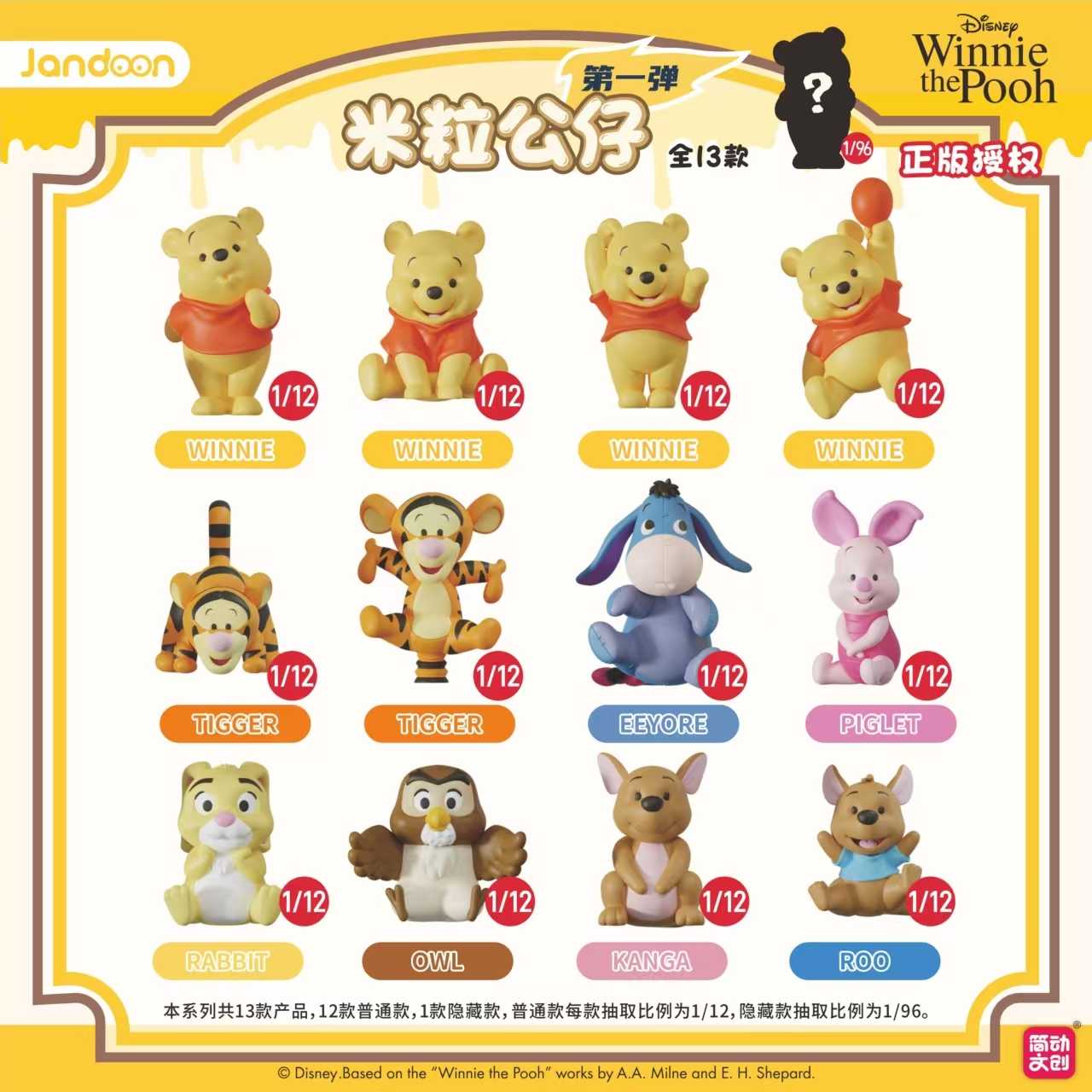 【冷門玩具】🆕『預購』8月 預購盲盒 小熊維尼米粒公仔第一彈 萌粒盲盒  一中盒12入