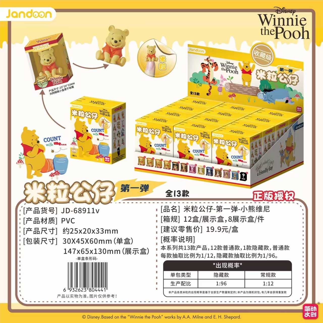 【冷門玩具】🆕『預購』8月 預購盲盒 小熊維尼米粒公仔第一彈 萌粒盲盒  一中盒12入