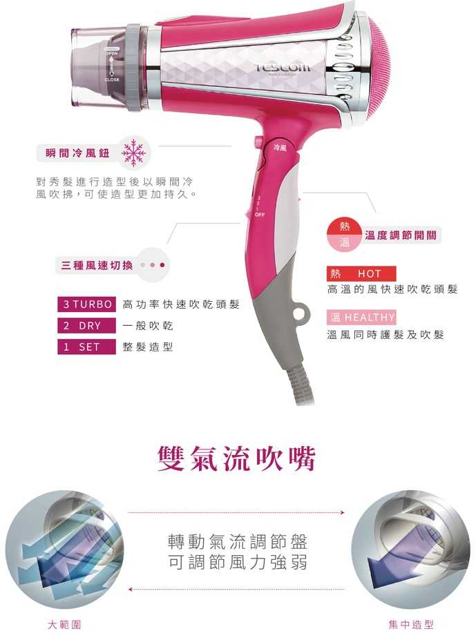TESCOM 負離子吹風機 TID960 粉色