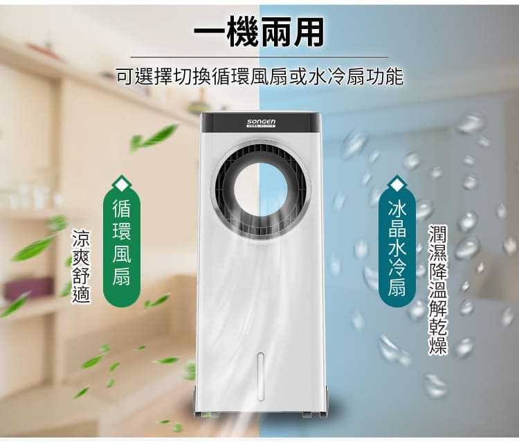 【SONGEN 松井】無葉循環負離子冰晶空調扇/水冷扇/循環扇/清淨機 ZW-221KDY