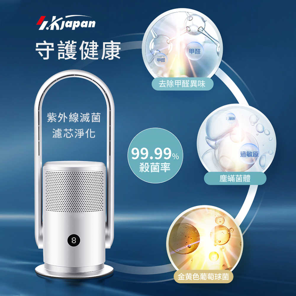 【日本SK】三效合一清淨循環無葉風扇 空氣清淨 紫外線滅菌