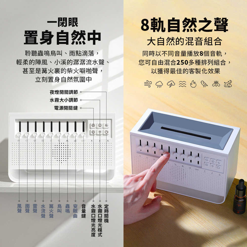 白噪音火焰香薰機 除噪助眠機 香氛機 8種情境選擇 精油水氧機 多功能香薰機 小夜燈 好睡眠管家 禮物