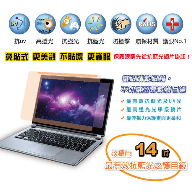 藍光博士NB筆電14吋頂級抗藍光護目鏡(免貼式) JN-14PLB
