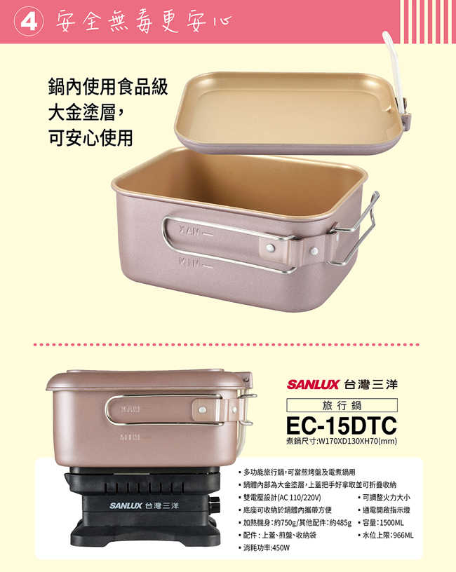 SANLUX台灣三洋多功能旅行鍋章魚燒烤盤組 EC-15DTC