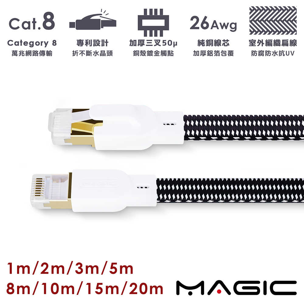 MAGIC Cat.8 40G 室外線 極高速純銅編織扁線乙太網路線