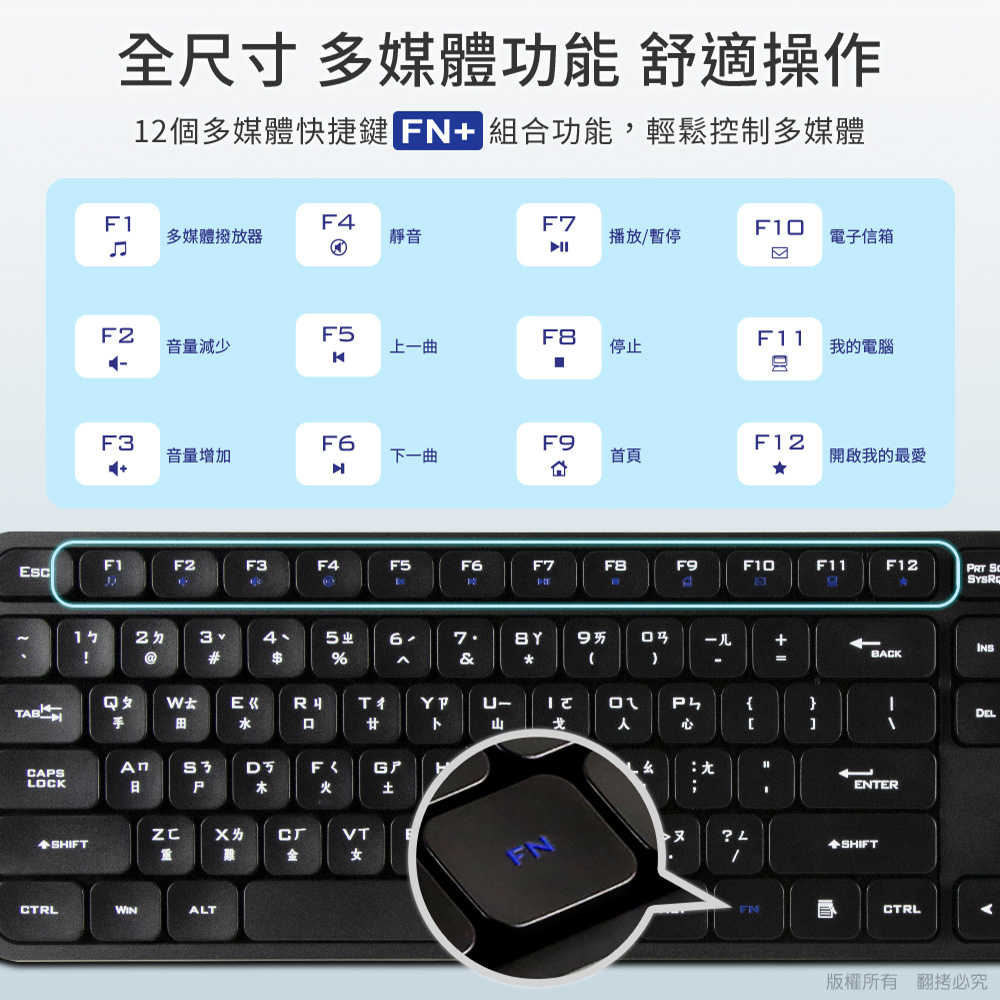 aibo KM16 2.4G無線靜音鍵鼠組(標準鍵盤+六鍵滑鼠)