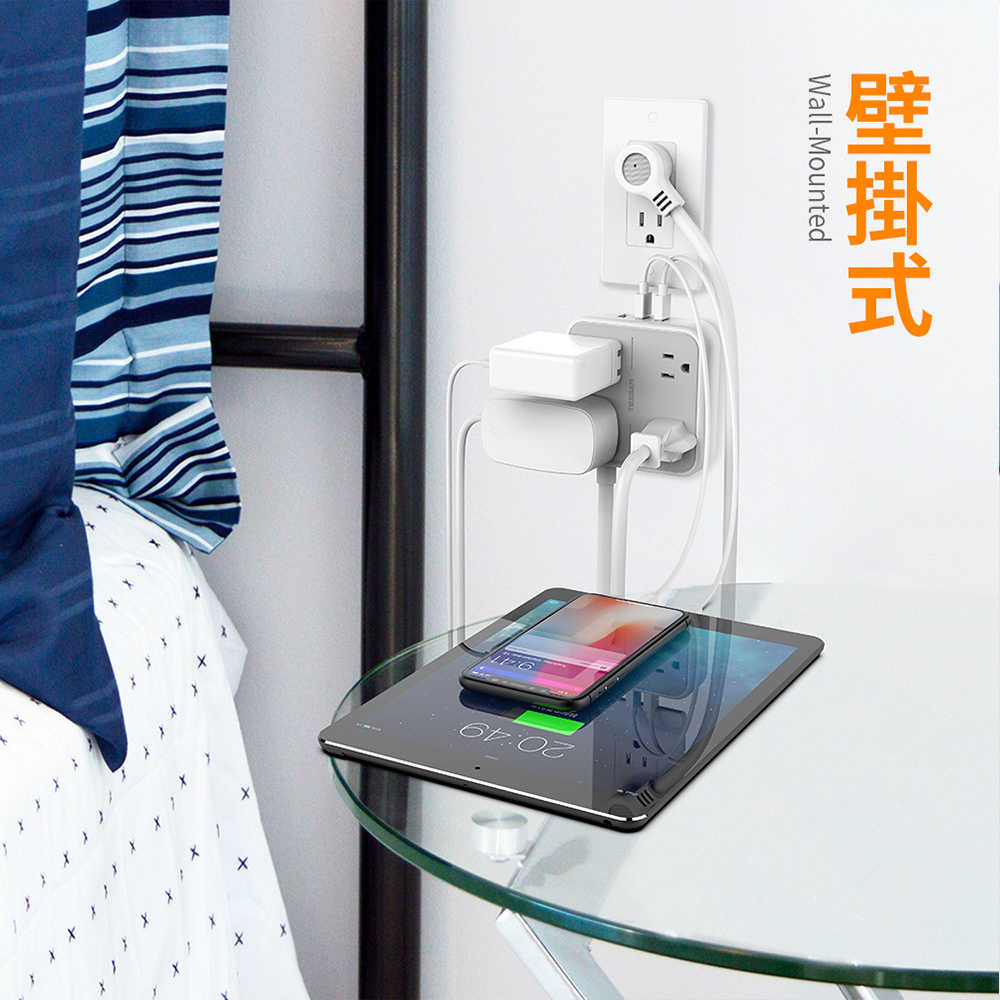 TESSAN 1開4插3P 3孔USB延長線-1.8米