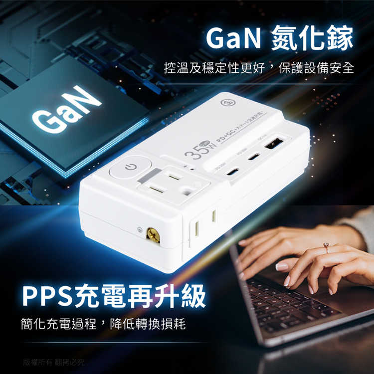 aibo GaN氮化鎵 平壓式1開2插 高溫斷電智慧 PD35W快充USB壁插