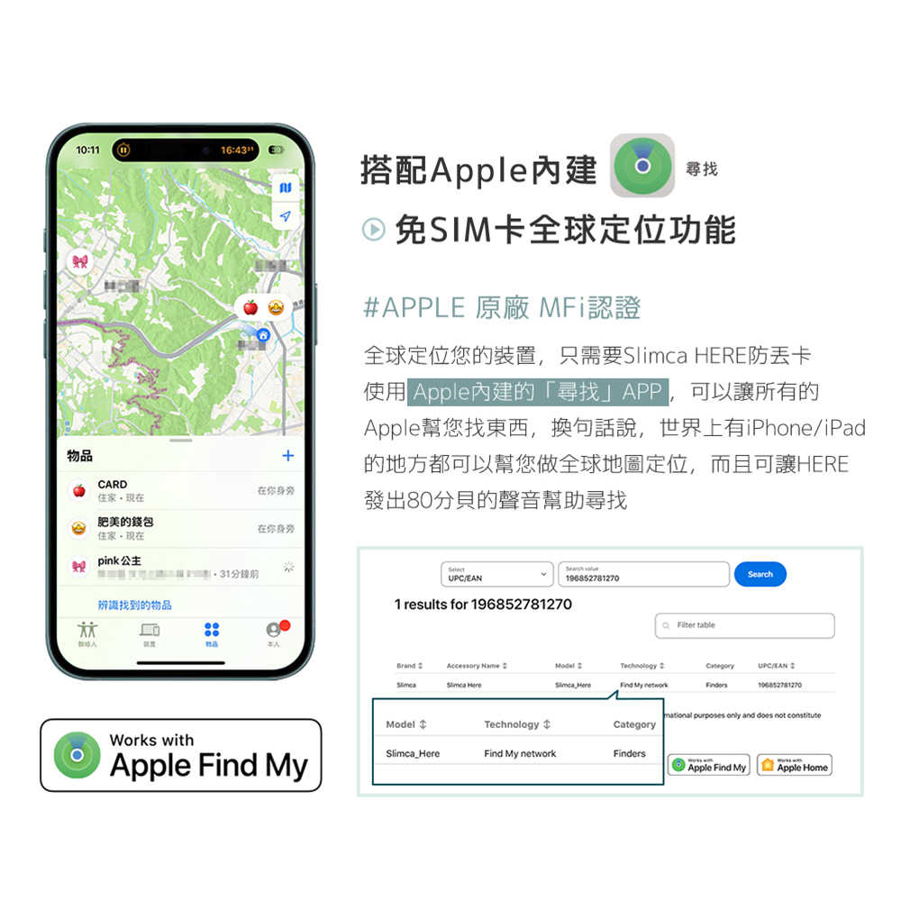 Slimca HERE 超薄防丟卡(蘋果MFi認證/充電式/全球定位器追蹤器)