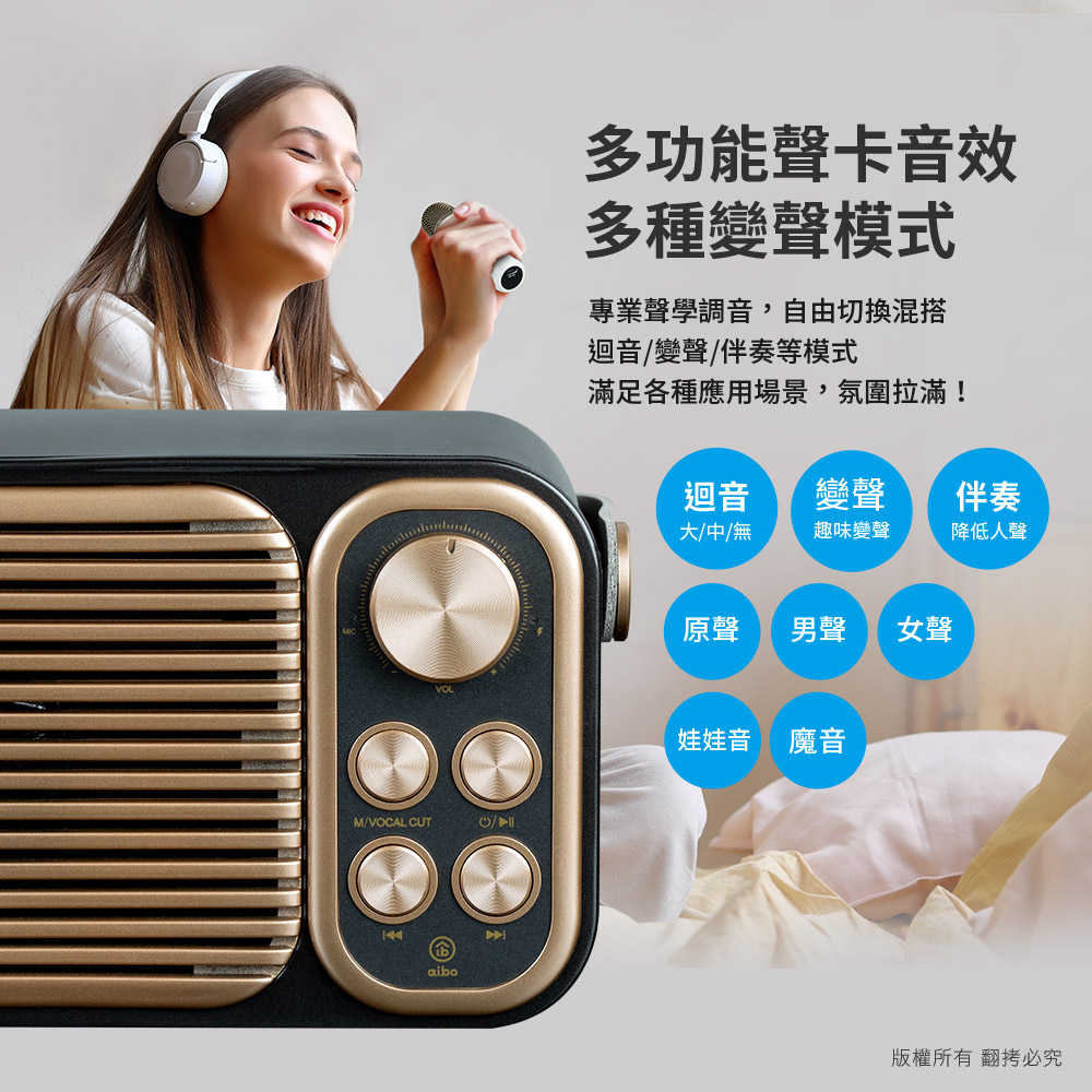 aibo 經典復古 行動KTV 雙麥克風藍牙喇叭組