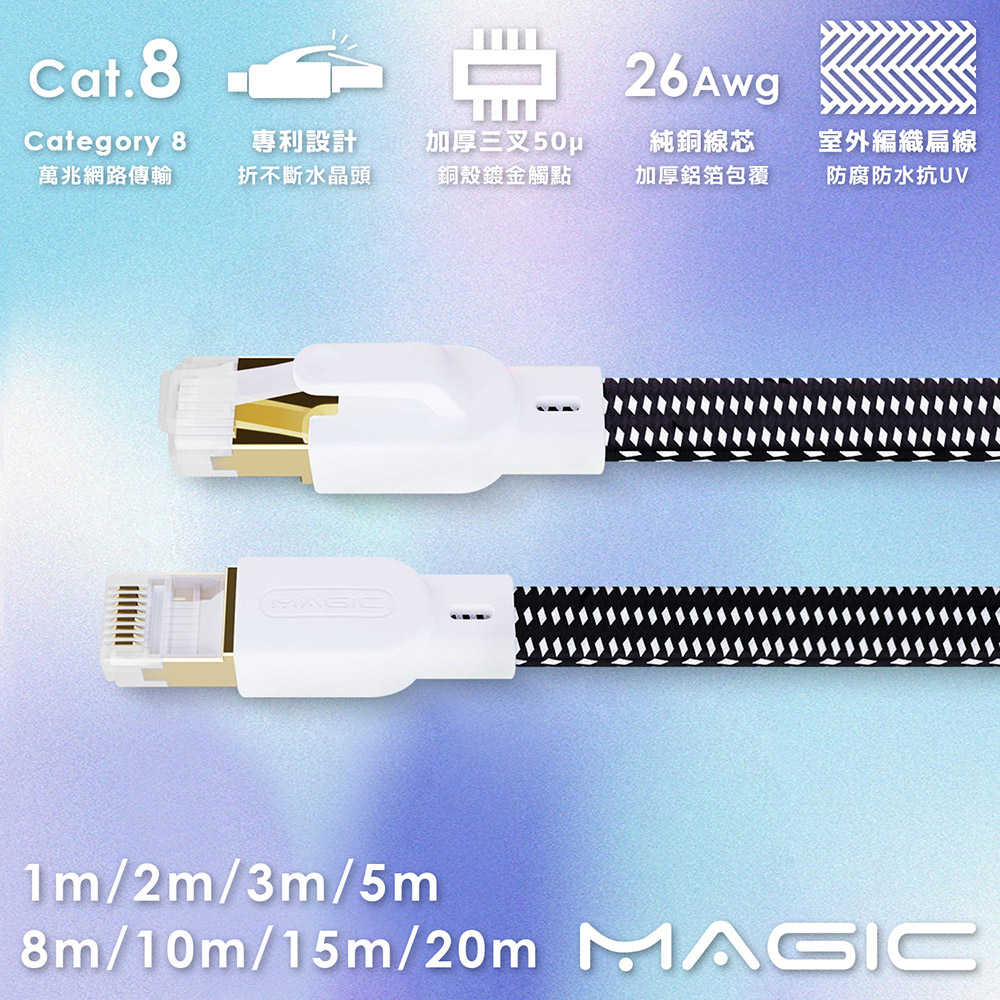 MAGIC Cat.8 40G 室外線 極高速純銅編織扁線乙太網路線