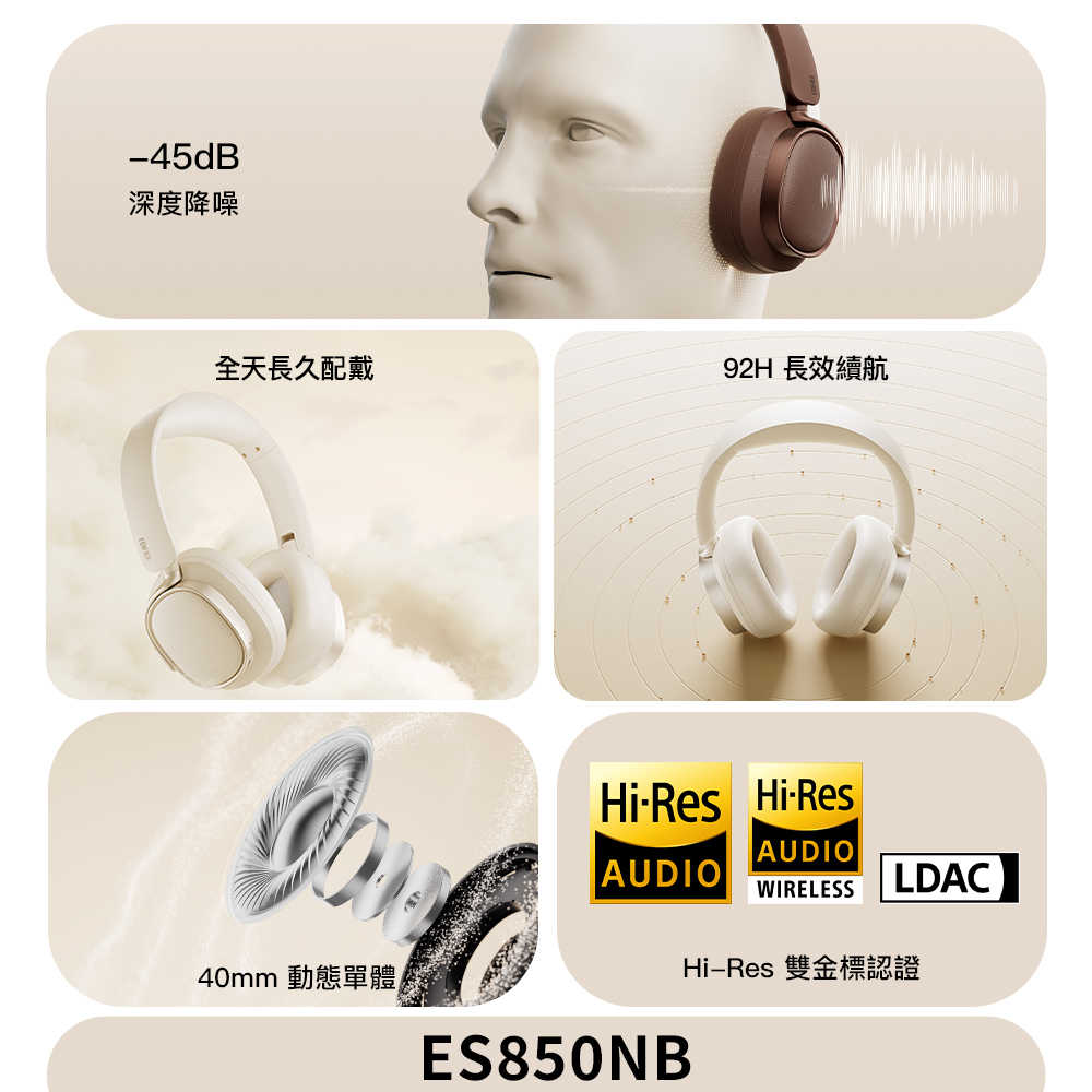 EAR3C 『怡耳3C』【EDIFIER 漫步者】ES850NB 無線降噪耳罩耳機