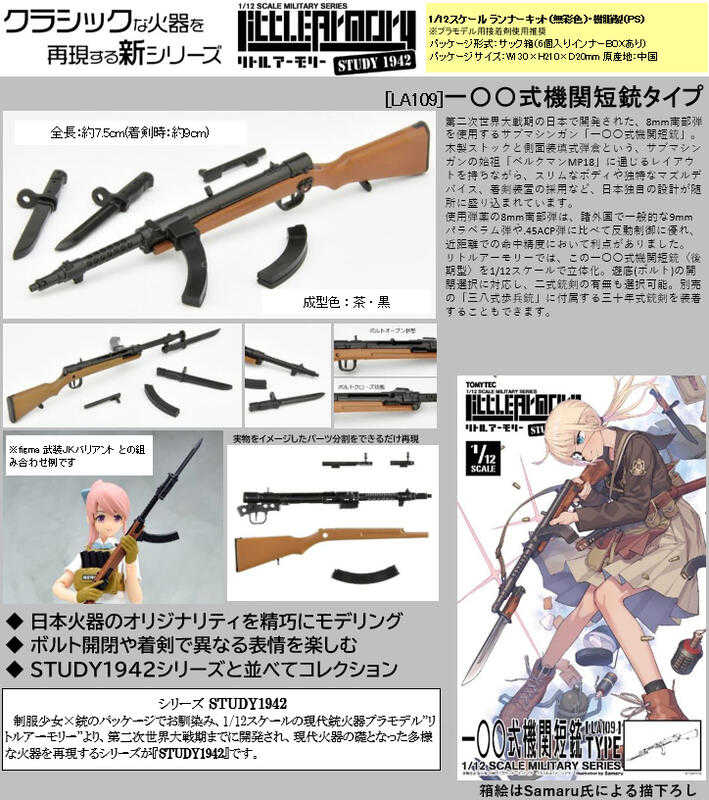 員林卡通⭐️【預購25年9月】TOMYTEC 1/12 LittleArmory LA109 百式衝鋒槍 組裝模型