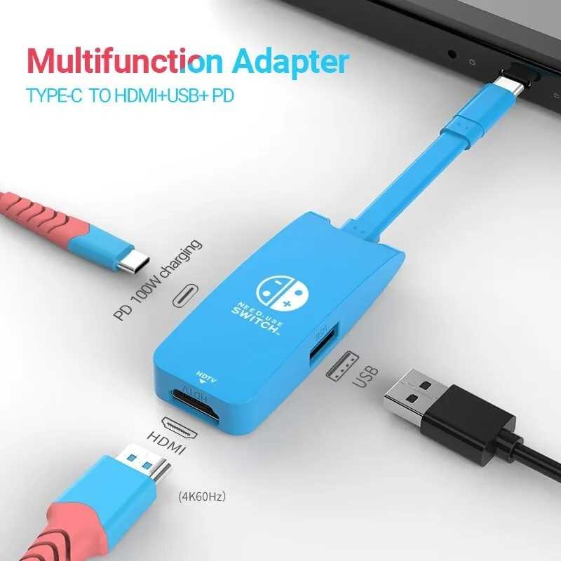 Switch 迷你款 三合一便攜TV投屏轉換座(USB/HDMI/PD)支援Type-C轉HDMI輸出 4K@60Hz