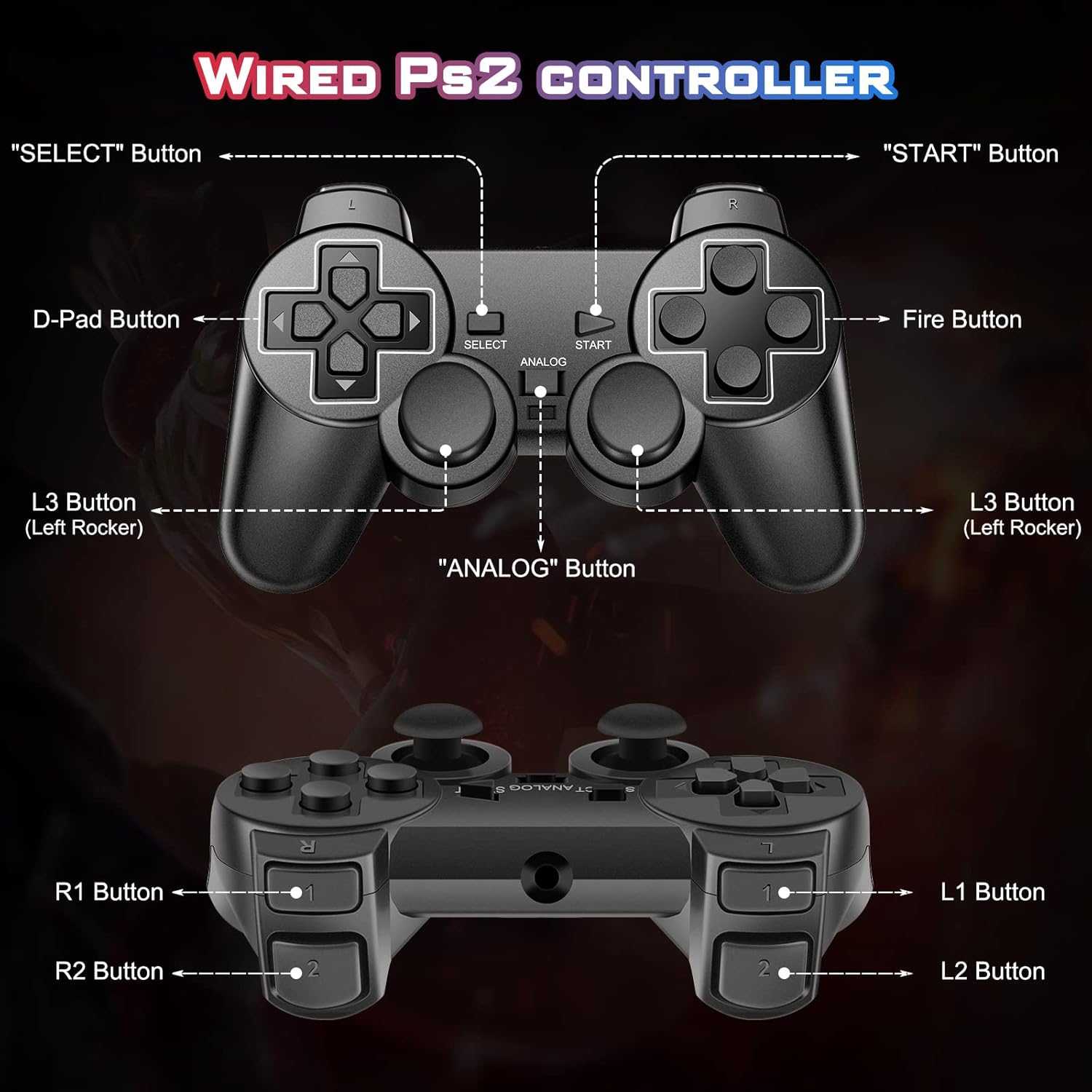 PS2主機 有線控制器 PS2 震動手柄 PS2手把 PS2有線手把 控制器 橡膠塗層拇指棒具有紋理【副廠裸裝全新商品】