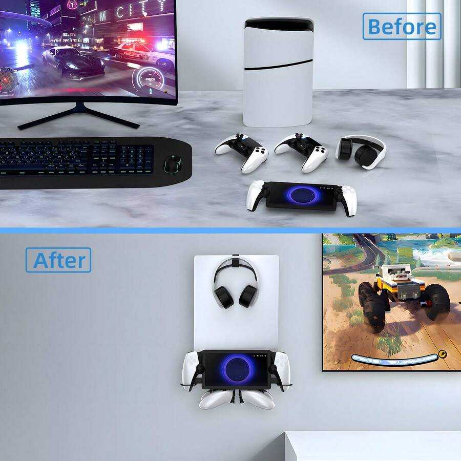 JYS-P5213 PS5/PS5 slim主機/Portal掌機 通用牆掛支架 手把/耳機多合一牆架 簡單的安裝步驟