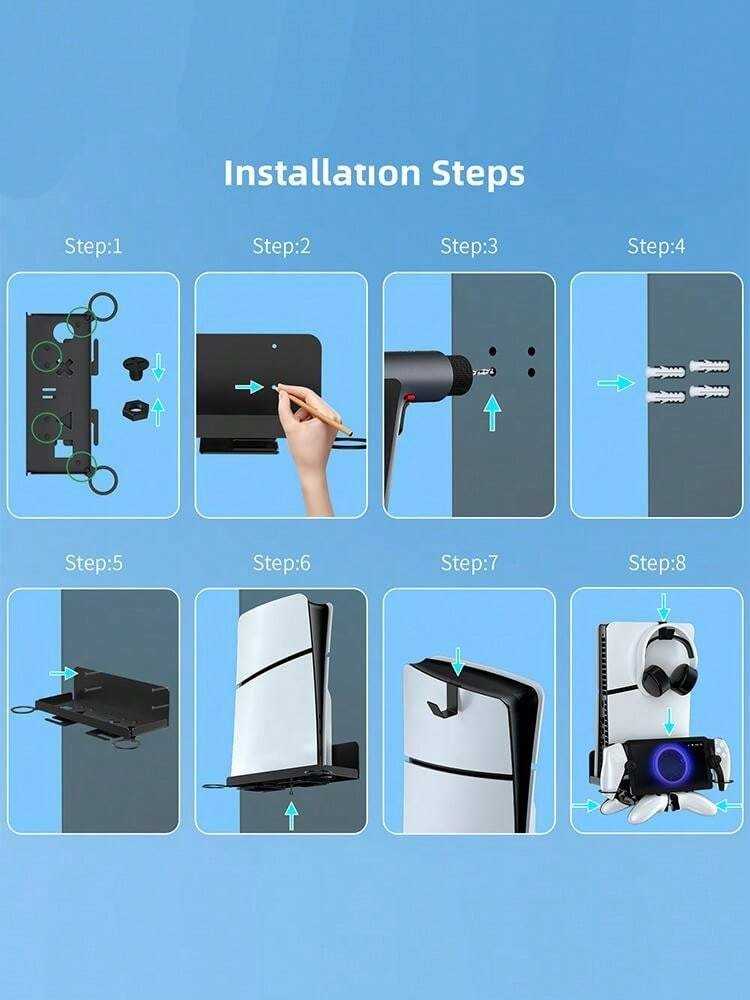 JYS-P5213 PS5/PS5 slim主機/Portal掌機 通用牆掛支架 手把/耳機多合一牆架 簡單的安裝步驟
