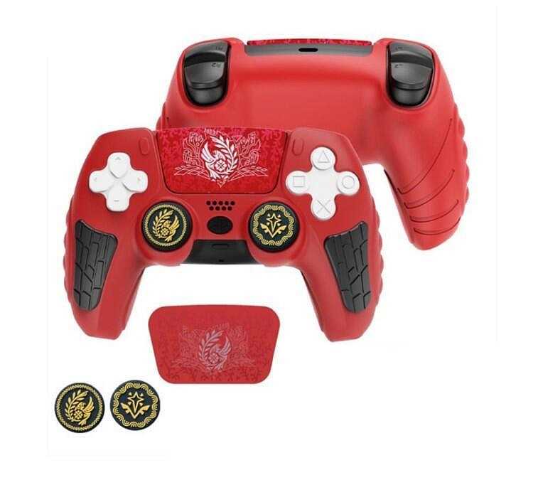 [哈Game族]阿吉托摩 魔物獵人 荒野 PS5控制器 矽膠保護套【含觸控屏貼紙+搖桿保護帽】紅色/綠色 防髒/防滑