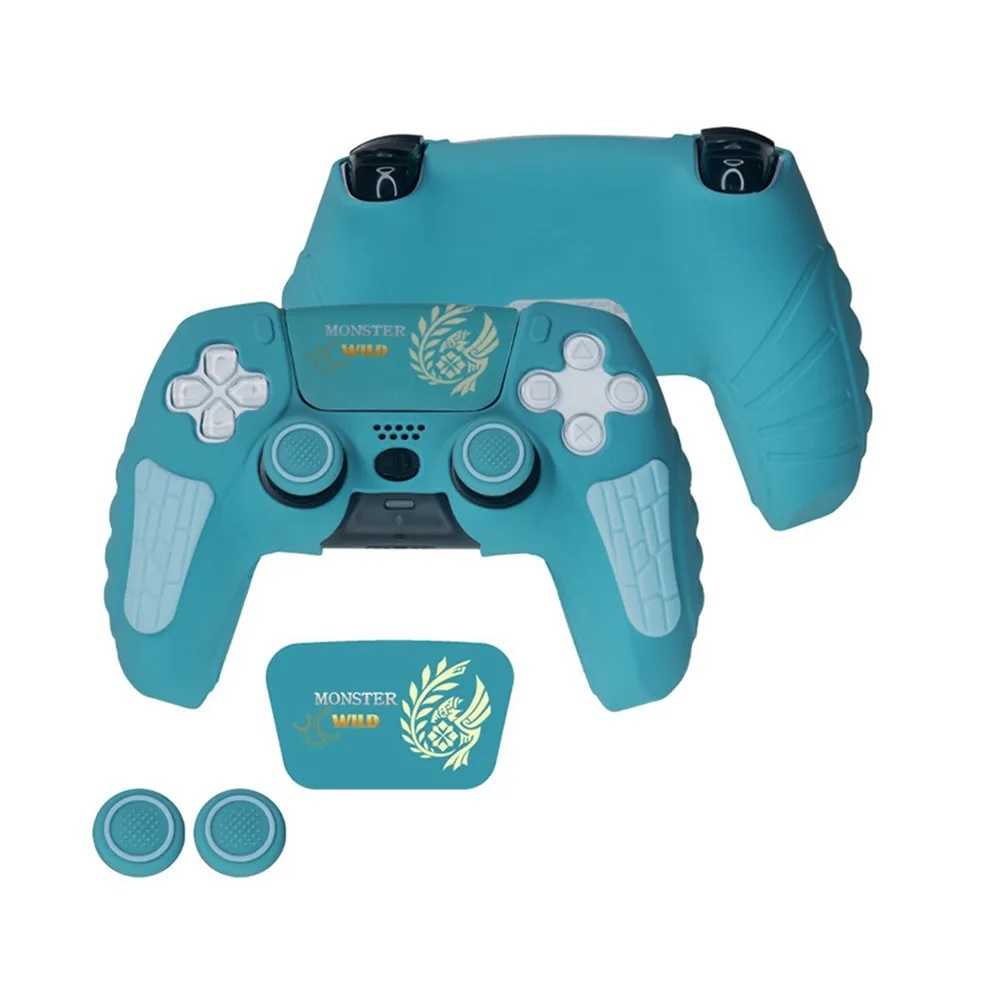 [哈Game族]阿吉托摩 魔物獵人 荒野 PS5控制器 矽膠保護套【含觸控屏貼紙+搖桿保護帽】紅色/綠色 防髒/防滑