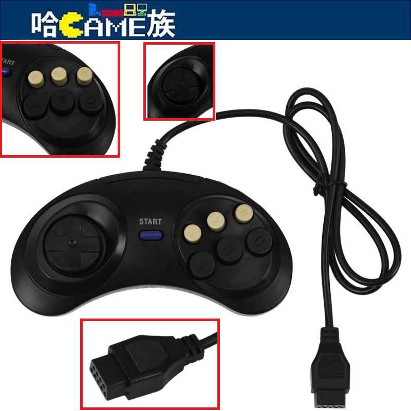 SEGA 經典復古有線手把 6按鈕遊戲控制器 適用於世嘉 Md2 Pc Mac Mega Drive【副廠裸裝全新商品】