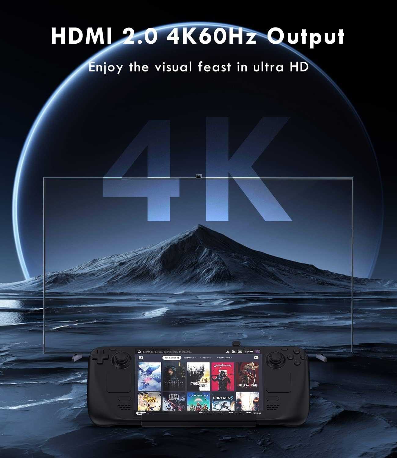 YCE-V258A ROG ALLY/Steam Deck/Switch 五合一多功能擴展塢底座 雙4K@60Hz 輸出