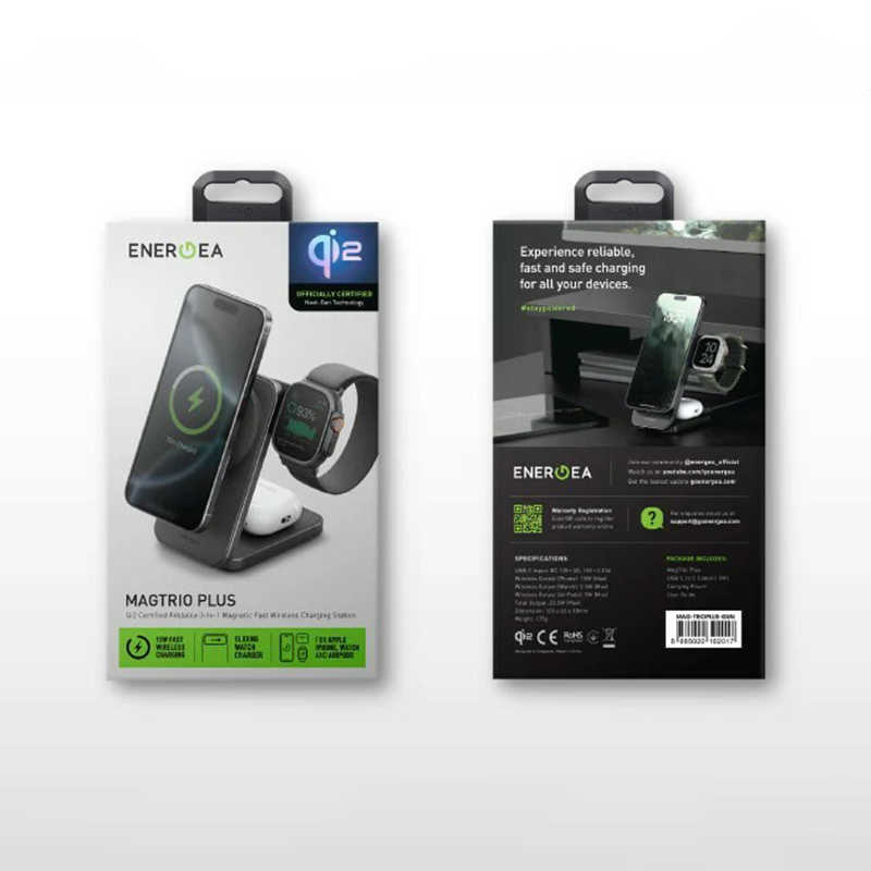 ENERGEA | Magtrio Plus 三合一 Qi2折疊磁吸無線充電座 快充 旅充 輕薄 無線充電 可折疊 手錶
