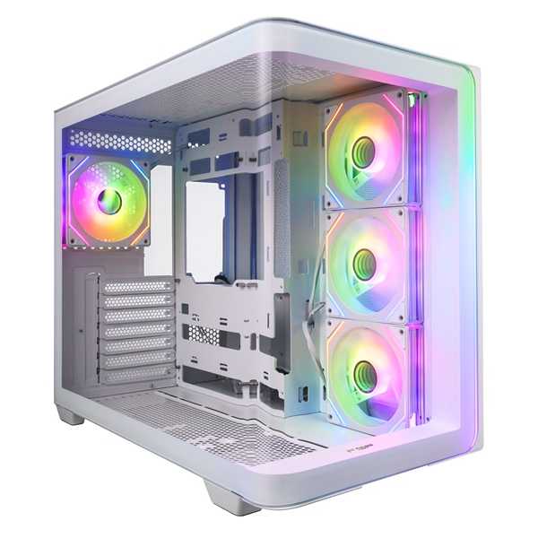 FSP 全漢 M580 白色 Type-C 海景房 ARGB 風扇 ATX 背插式 電腦機殼 360 水冷排 曲面側板