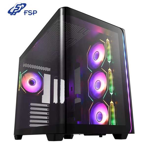 FSP 全漢 M580 白色 Type-C 海景房 ARGB 風扇 ATX 背插式 電腦機殼 360 水冷排 曲面側板