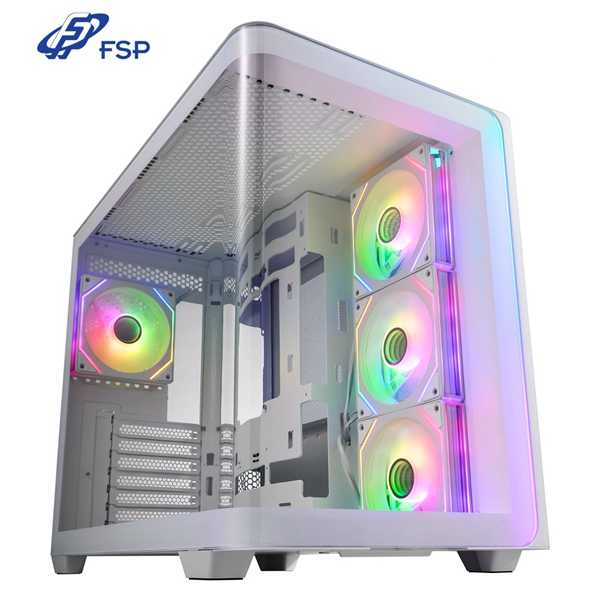 FSP 全漢 M580 白色 Type-C 海景房 ARGB 風扇 ATX 背插式 電腦機殼 360 水冷排 曲面側板